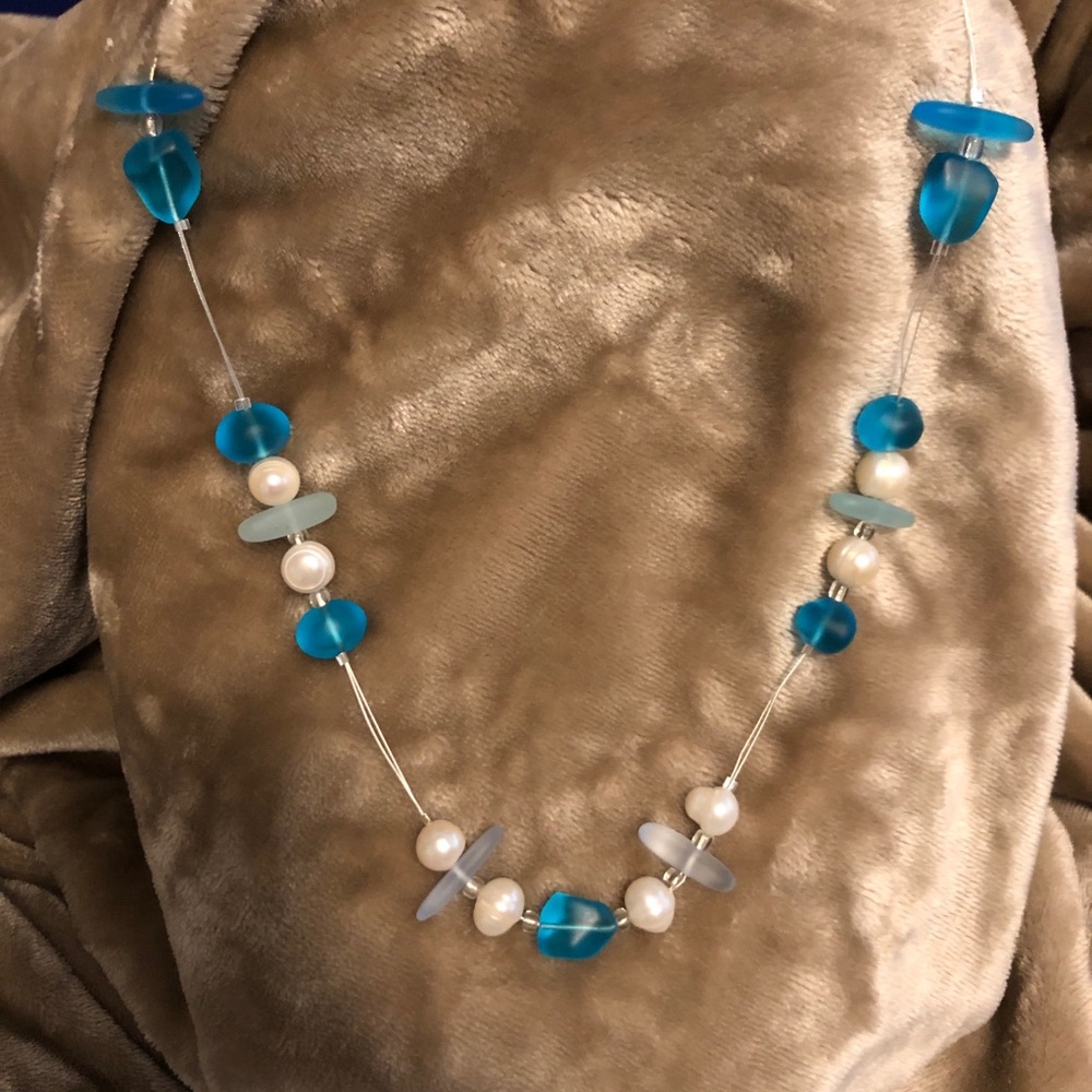 Handmade Aqua/White Necklace Set